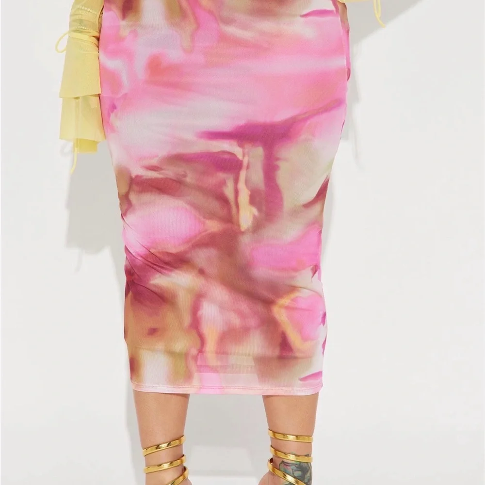 Fashion Nova Pretty Energy Mesh Midi Skirt – XL – Pink Combo – NWT